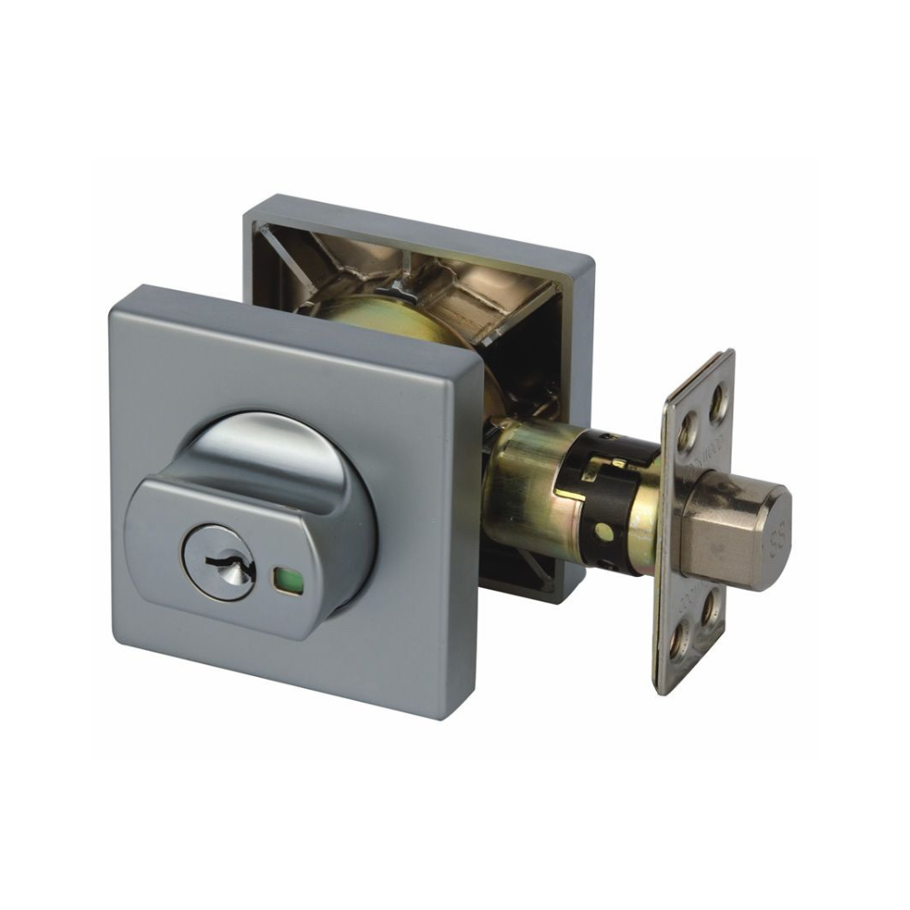 Lockwood 005 Double Cylinder Square Deadbolt Satin Chrome Pearl