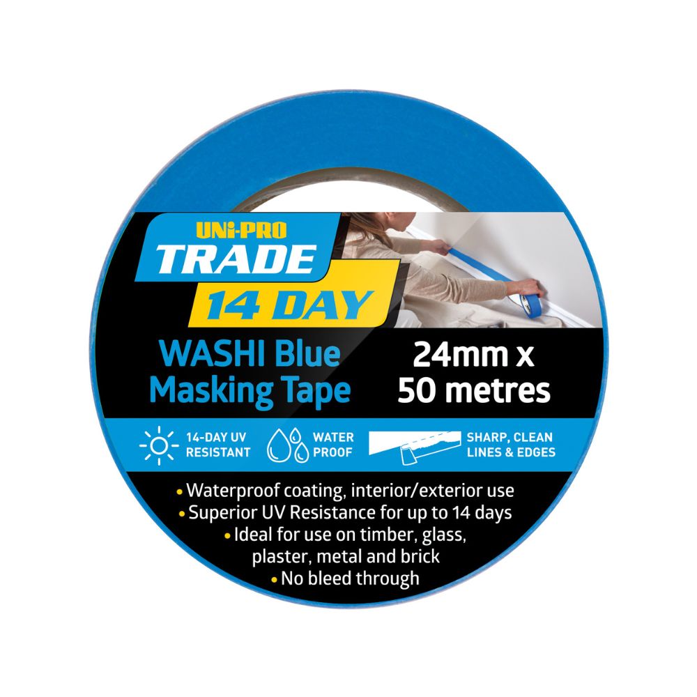 UNi-PRO Trade 14 Day Blue Washi Masking Tape - 24 mm x 50 m