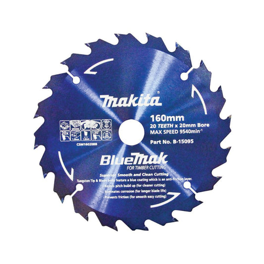 Makita Bluemak Circular Saw Blade 160 x 20mm 20T TCT - Wood Cutting