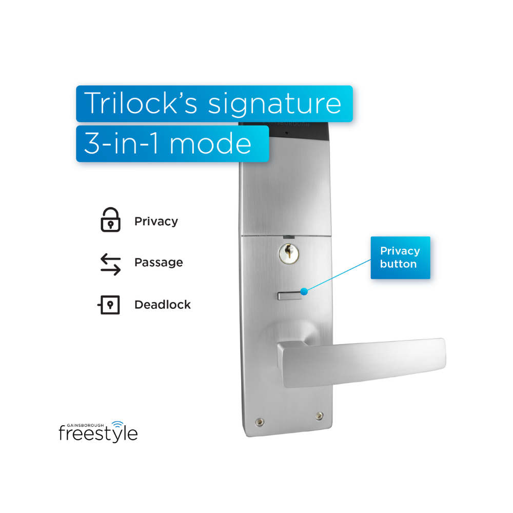 Gainsborough Trilock Freestyle Aurora Smart Digital Lock - Brushed Satin Chrome