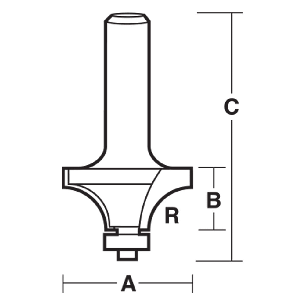 Carbitool 2 Flute Carbide Tipped Rounding Over Bit 9.5mm Rad. TCT, 1/2 Shank W/Pilot