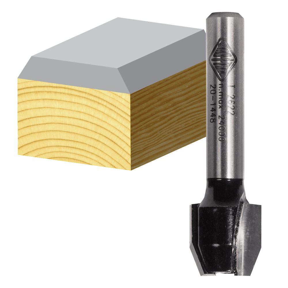 Carbitool 2 Flute,Carbide Tipped Combination Flush & 22° Bevel M12 1/4 Inch Shank Trimming Bit