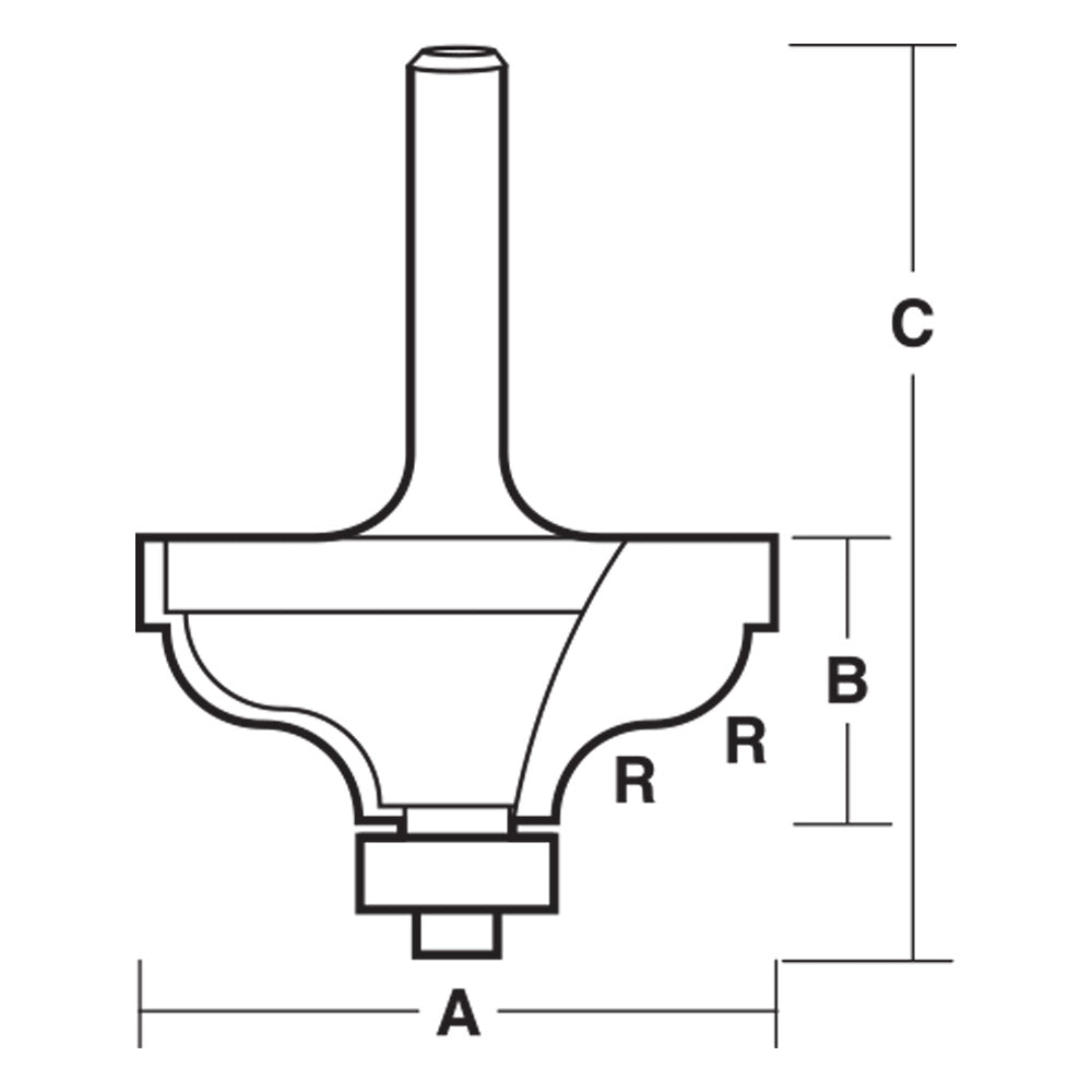 Carbitool 2 Flute, Carbide Tipped Ogee Bit 4.8mm Rad. TCT 1/2 Shk W/Bearing Guide